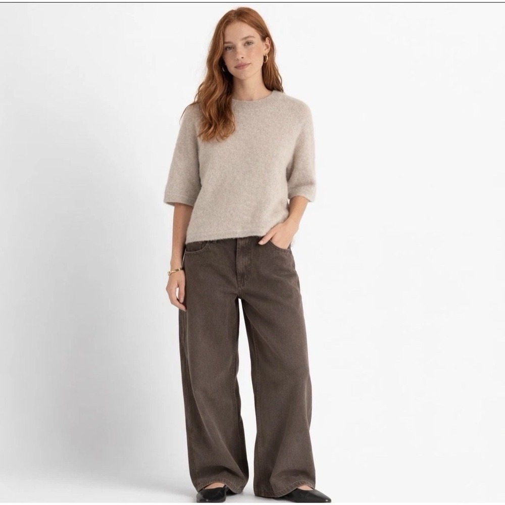 & Other Stories Alpaca Blend Top Women's Medium Crew Boxy Soft Oatmeal Beige